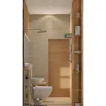 Wood-look slats and a wide mirror — bathroom design, view 3