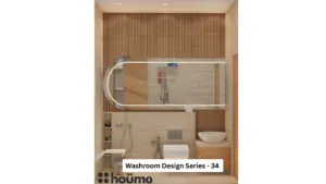 Wood-look slats and a wide mirror — bathroom design, view 1