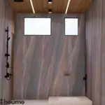 Grey textured walls and niches — bathroom design, view 2