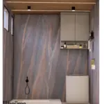 Grey textured walls and niches — bathroom design, view 3