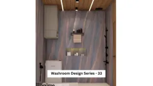Grey textured walls and niches — bathroom design, view 1