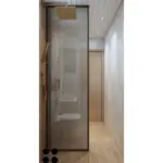 White surfaces and wood-look storage — bathroom design, view 2