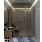 Light walls and a wide illuminated mirror — bathroom design, view 2