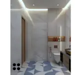 Light walls and a wide illuminated mirror — bathroom design, view 3