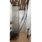Bold white veining and wood-look accents — bathroom design, view 2