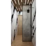 Bold white veining and wood-look accents — bathroom design, view 3