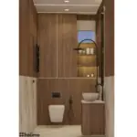 Warm wood-look walls — bathroom design, view 2