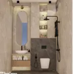 Cream walls and dark fixtures — bathroom design, view 2