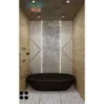 Warm brown walls and a wide mirror — bathroom design, view 2