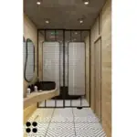 Warm brown walls and a wide mirror — bathroom design, view 3
