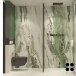 Green wall and an arched mirror — bathroom design, view 4
