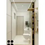 Cream surfaces and green accents — bathroom design, view 2