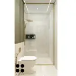 Cream surfaces and green accents — bathroom design, view 3