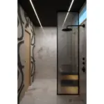 Grey surfaces and warm wood tones — bathroom design, view 3