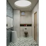 Blue-green texture and a round mirror — bathroom design, view 3