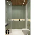 Sage green and wood-look accents — bathroom design, view 4