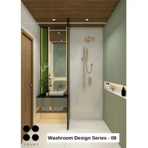 Sage green and wood-look accents — bathroom design, view 1