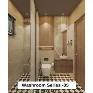 Cream and wood-look palette — bathroom design, view 1