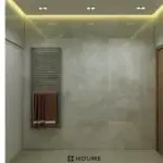 Grey shower zone and warm vanity — bathroom design, view 2