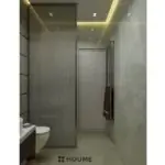 Grey shower zone and warm vanity — bathroom design, view 3