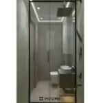 Grey surfaces and wood-look storage — bathroom design, view 2