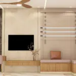 Wood-look slats and a mauve headboard — bedroom design, view 2