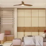Wood-look slats and a mauve headboard — bedroom design, view 3