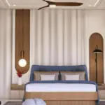 Blue wardrobe and a soft headboard — bedroom design, view 2