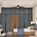 Blue wardrobe and a soft headboard — bedroom design, view 3