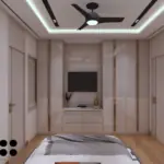 Neutral panels and geometric ceiling lines — bedroom design, view 4