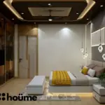 Dark wood-look ceiling and light walls — bedroom design, view 2