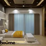 Dark wood-look ceiling and light walls — bedroom design, view 3