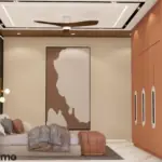 Cream statement wall with a curved panel — bedroom design, view 2