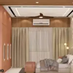 Cream statement wall with a curved panel — bedroom design, view 3