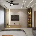 Cream wall with bold line art — bedroom design, view 2