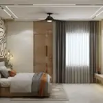 Cream wall with bold line art — bedroom design, view 3