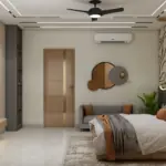 Cream wall with bold line art — bedroom design, view 4