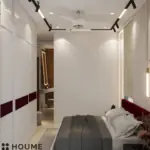 Cream wall with a deep red accent — bedroom design, view 2
