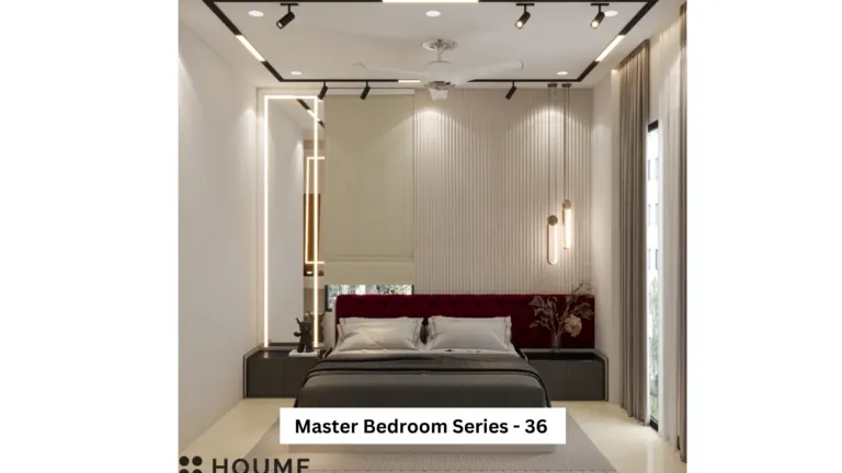 Cream wall with a deep red accent — bedroom design, view 1
