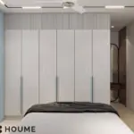 Blue headboard and flowing wall art — bedroom design, view 4