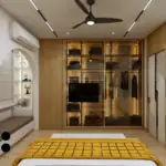 Grey wall and mustard accents — bedroom design, view 4