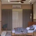 Cream wall and lower wood-look panel — bedroom design, view 2