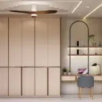 Cream wall and lower wood-look panel — bedroom design, view 3