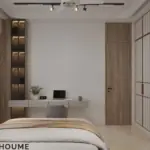 White and wood with a blue headboard — bedroom design, view 4