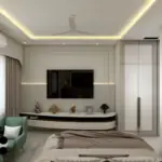 Sage green bed and seating — bedroom design, view 4
