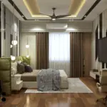 Green headboard and contrasting panels — bedroom design, view 2