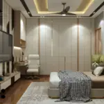 Green headboard and contrasting panels — bedroom design, view 3