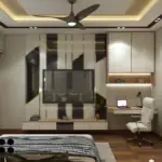 Green headboard and contrasting panels — bedroom design, view 4