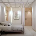 Light walls and wood-look storage — bedroom design, view 2