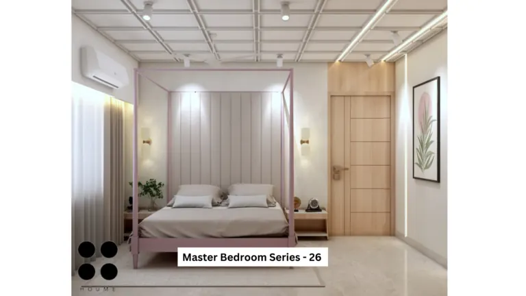 Light walls and wood-look storage — bedroom design, view 1